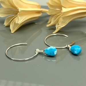 Interchangeable Tiny Turquoise Howlite Teardrop Minimalist Dangle Earrings- Sterling Silver or Gold Filled