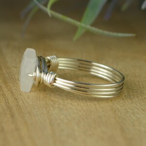 Rainbow Moonstone Ring: Sterling Silver or Gold Filled Wire Wrapped Square Faceted Gemstone - Custom Size image 9