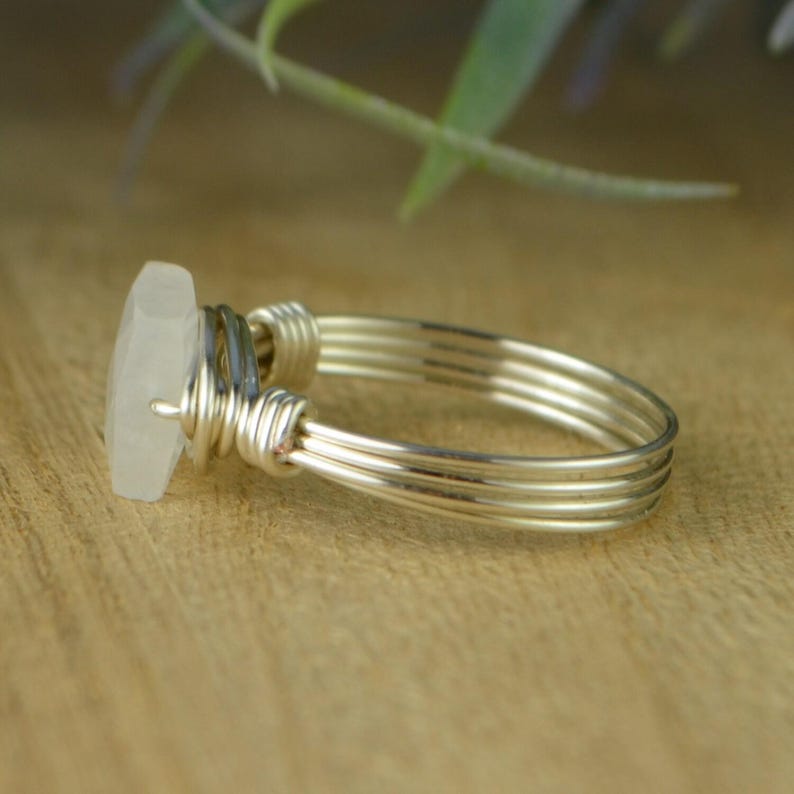 Rainbow Moonstone Ring: Sterling Silver or Gold Filled Wire Wrapped Square Faceted Gemstone - Custom Size image 9