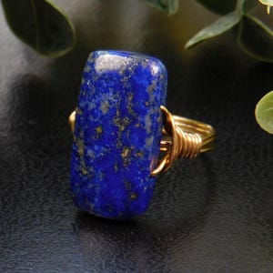 Lapis Lazuli Statement Ring-Sterling Silver, 14k Yellow or Rose Gold Filled Wire Wrapped Ring -Handmade to Custom Size (full, .25, .5, .75)