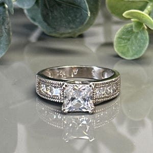 Princess Cut Cubic Zirconia Sterling Silver Engagement Ring - CZ Promise Ring - Preowned - Size 6.25