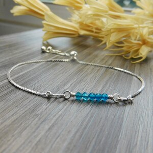 Tiny Blue Apatite Gemstones Minimalist Adjustable Sterling Silver Interchangeable Charm/Link Bolo Bracelet-Charm, Bracelet Chain, or Both