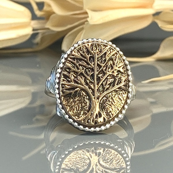 Tree of Life Ring -Two Tone Wire Wrapped Design in Sterling Silver or 14k Yellow or Rose Gold Filled Wire - Custom Size (full, .25, .5, .75)