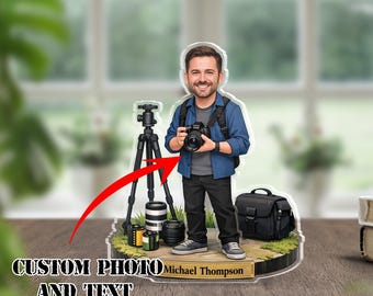Gepersonaliseerde fotograaf acrylplaat, cadeau aangepaste camera minnaar, naambord fotograaf karikatuur, decor fotografiestudio