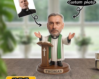 Custom Pastor Acrylic Block, Personalized Priest Bobblehead Style Gift, Church Clergy Figurine, Christian Gift with Photo