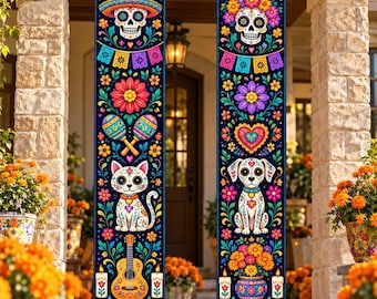 Dia De Los Muertos Welcome Banner, Day Of The Dead Porch Sign, Sugar Skull Porch Decor