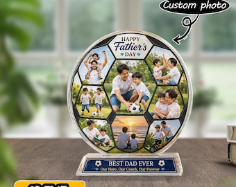 Personalized Soccer Dad Acrylic Block, Custom Photo Collage Gift, Father’s Day Keepsake, Best Dad Ever Plaque, Sports Dad Decor