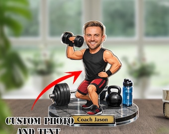 Placa acrílica personalizada para entrenador físico, regalo personalizado para entrenador de gimnasio, letrero con nombre y caricatura de culturista, decoración para amantes del entrenamiento.