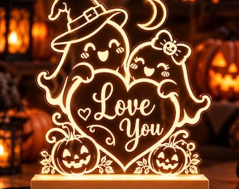 Custom Ghost Couple LED Night Light Personalized Halloween Acrylic Light Love You Spooky Lamp Anniversary Gift For Boyfriend Girlfriend