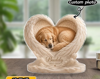 Personalized Pet Memorial Acrylic Plaque, Custom Dog Angel Wings Keepsake, Rainbow Bridge Gift, Loss of Dog Sympathy Gift