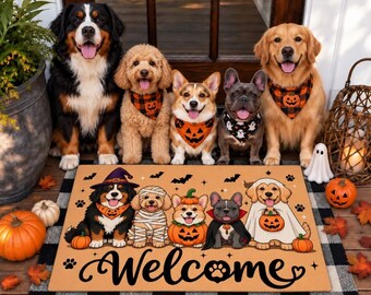 Autumn Pumpkin Doormat, Fall Welcome Door Mat, Rustic Porch Rug, Plaid And Leopard Pumpkin Decor, Farmhouse Entryway Mat, Fall Home Gift
