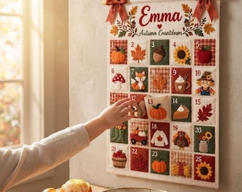 Personalized Autumn Countdown Calendar Fall Advent Calendar Fabric Wall Hanging Decor