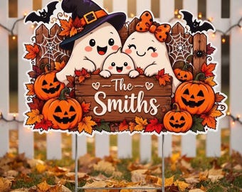 Personalized Halloween Ghost Family Yard Sign Custom Spooky Family Name Lawn Sign Halloween Lawn Decor Cute Ghost Family Porch Outdoor Sign