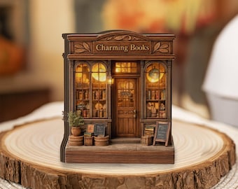 Personalized Bookstore Wooden Block Miniature Custom Book Shop Name Rustic Library Decor Gift for Book Lovers Shelf