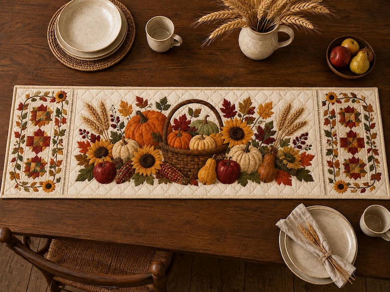 Fall Thanksgiving Table Runner 2026, Quilted Pumpkin Harvest Decor ...