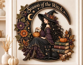 Gothic Moon Witch Wall Decor Season Of The Witch Wooden Hanging Sign Spooky Home Sign