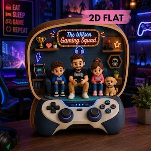 Personlig Gamer Familj Akrylplakett Anpassad Gaming Squad Namnskylt Far Son Dotter Gåva Fjärrkontroll Skrivbordslampa Spelrumsdekor