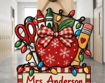 Christmas Teacher Door Sign Custom Classroom Decor Holiday Hanging Sign