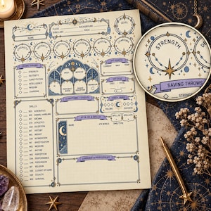 Celestial Oracle D&D 5e-kompatibelt karaktärsblad, utskrivbar RPG PDF, US Letter och A4