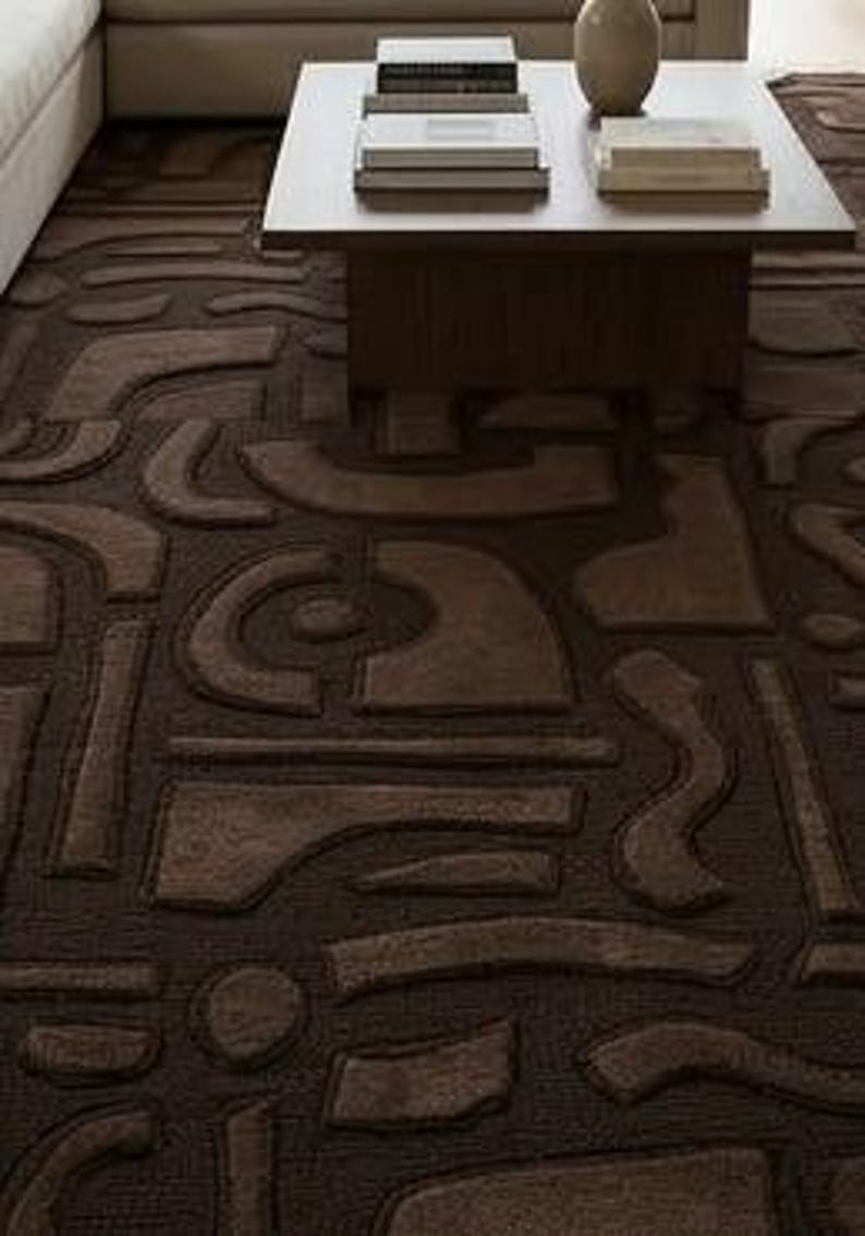 Modern Abstract Dark Brown Area Rug, Contemporary Geometric Living Room ...
