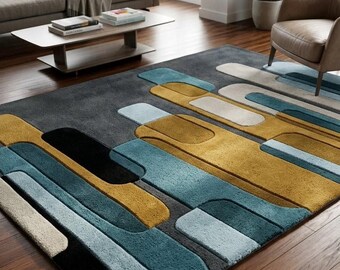 Modern abstrakt geometrisk matta färgglatt mönster vardagsrum mjuk modern golvmatta 5x8