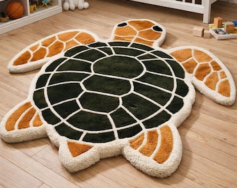 Handmade Turtle Rug: Soft Plush Carpet for Nursery or Playroom