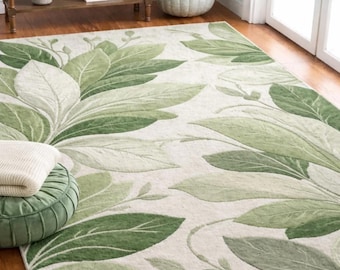 Botanisk matta med grönt blad: Elegant mjuk vardagsrumsinredning