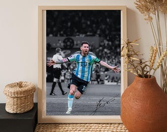 Lionel Messi Signd Poster Chapion Wall Art Soccer Legend Poster Digital Download