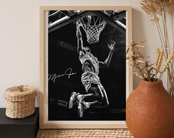 マイケル・ジョーダン バスケットボール ウォールアート | 白黒 NBA レジェンド ポスター | スポーツ装飾