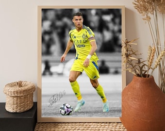 Poster da parete autografato da Cristiano Ronaldo, leggenda del calcio, download digitale