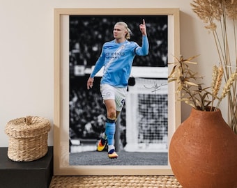 Erling Haaland Manchester City Poster | Autograph-Style Football Art