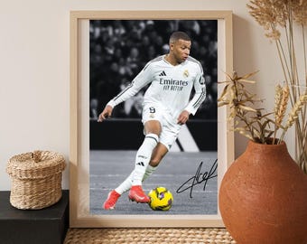 Kylian Mbappé Soccer Poster | France Football Star Wall Art | Autograph Style Sports Print