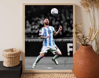 リオネル・メッシのサイン入りウォールアート 印刷可能なサッカーポスター サッカーレジェンド デジタルダウンロード
