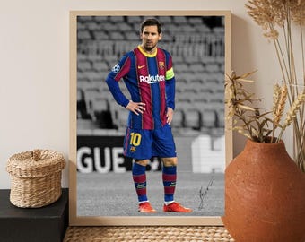 リオネル・メッシのサイン入りウォールアート 印刷可能なサッカーポスター サッカーレジェンド デジタルダウンロード