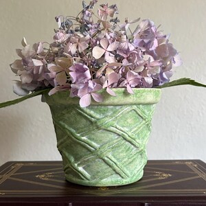 Vintage Green Studio Pottery Planter | Woven Lattice Relief Ceramic Cachepot