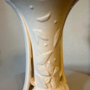 Vintage 1940s  McCoy Pottery Double Handle Vase White Floral Art Deco Ceramic
