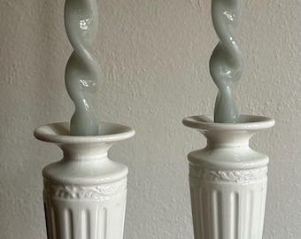 Mikasa Italian Countryside Candlesticks Set of 2 White Ceramic Holders 8 Inch Farmhouse Decor