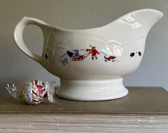 Vintage Pfaltzgraff Christmas Gravy Boat | Winter Sleigh Ride Scene | Holiday Serving Piece | Christmas Tableware