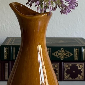 Vintage Butterscotch Glaze Bud Vase: Sculptural Mid Century Pottery Pitcher Form