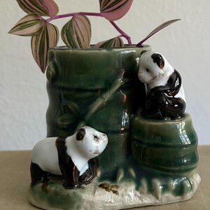 Vintage Panda Bamboo Planter | Ceramic Animal Succulent Pot