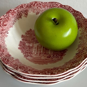 Set of 4 J & G Meakin Romantic England Chequers Red Transferware Ironstone Bowls Vintage England