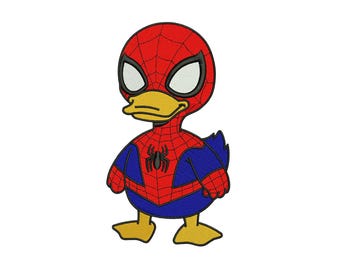 Spider Duck Chibi Superhero Machine Embroidery Design, Cute Cartoon Animal Lover File, Instant Download DST EXP PES