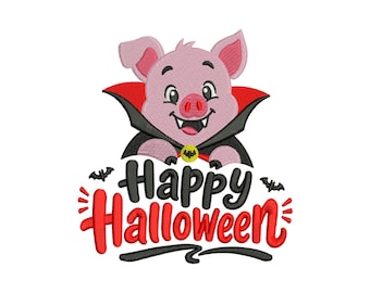 Vampire Pig Happy Halloween Machine Embroidery Design, Cute Cartoon Spooky Animal File, Instant Download DST EXP PES