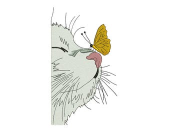 Cat and Butterfly Machine Embroidery Design, Cute Cartoon Kitten Nose Pet Lovers File, Instant Download DST EXP PES