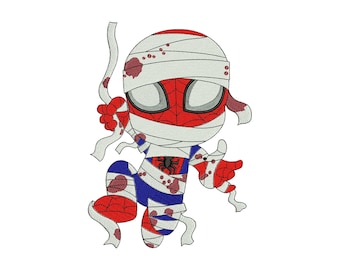 Chibi Mummy Spider Halloween Superhero Machine Embroidery Design, Cute Cartoon Spooky Season File, Instant Download DST EXP PES
