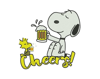 Snoopy Cheers Beer Funny Machine Embroidery Design, Cute Cartoon Fun Party Holiday File, Instant Download DST EXP PES