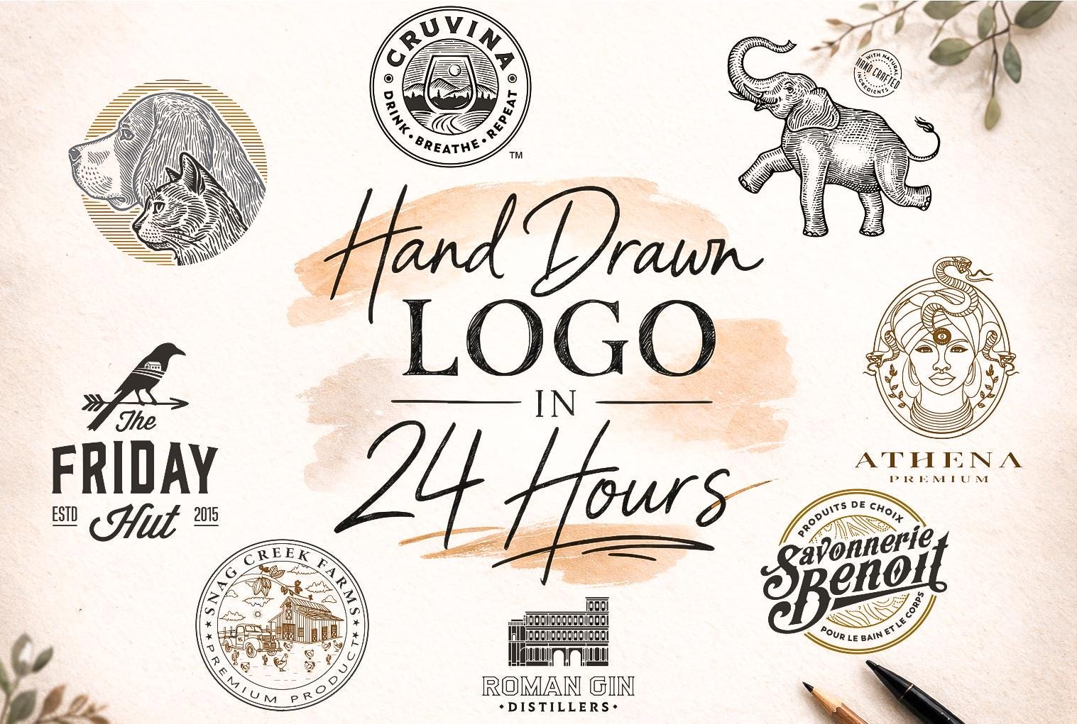 Custom Hand-drawn Logo Design | Business Logo Design | Photography Logo ...