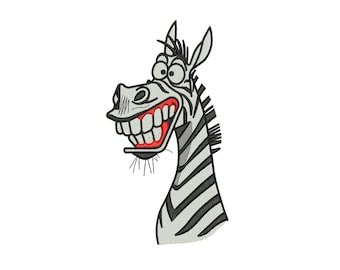 Funny Zebra Crazy Smile Machine Embroidery Design, Cute Cartoon Animal Lover File, Instant Download DST EXP PES