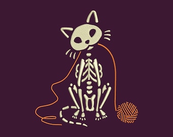 Skeleton Halloween Cat Yarn Machine Embroidery Design, Horror Cartoon Spooky Season File, Instant Download DST EXP PES
