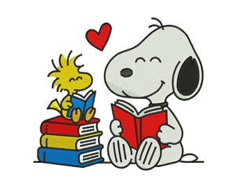 Snoopy Back to School Machine Embroidery Design, Cute Cartoon Dog Holding Books File, Instant Download DST EXP PES